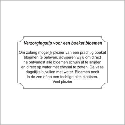 Sticker - "VERZORGINSTIP VOOR BOEKET/BLOEM" - Etiketten - Zwart/Wit - 49x28mm - 500 Stuks - Premium Kwaliteit