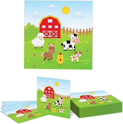 Feestelijke Boerderij Verjaardagsdecoratie - 20 Stuks Papieren Servetten met Dieren voor Kinderfeestjes en Babyshowers, 33 x 33 cm