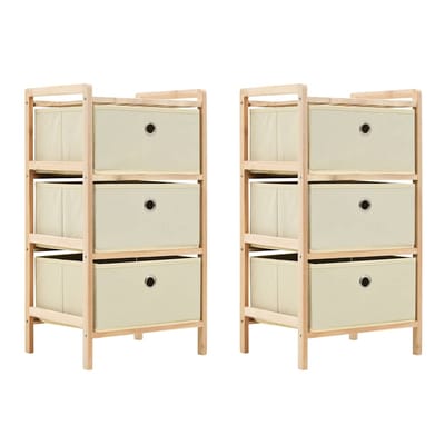 vidaXL - Opbergrekken - met - 3 - stoffen - manden - 2 - st - cederhout - beige