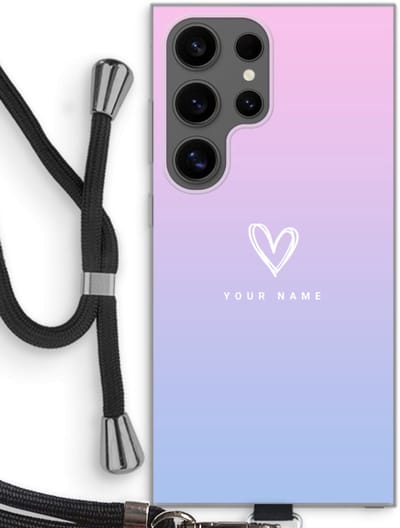 Gepersonaliseerd - Case Company® - Hoesje met koord geschikt voor Samsung Galaxy S24 Ultra hoesje met Koord - Klein hartje - Telefoonhoesje met Zwart Koord - Bescherming aan alle Kanten en Over de Schermrand