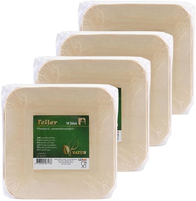 Humbert Feestbordjes - gebaksbordjes - van geperst hout karton - 40x - beige - vierkant - Dia 21 cm - party bordjes - wegwerp servies