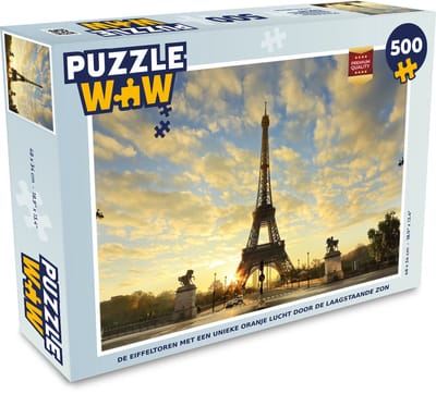 Puzzel De Eiffeltoren met een unieke oranje lucht door de laagstaande zon - Legpuzzel - Puzzel 500 stukjes