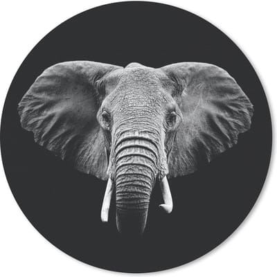 Muismat rond 20x20 cm - Mousepad Olifant - Dieren - Zwart - Wit - Ronde muismatten