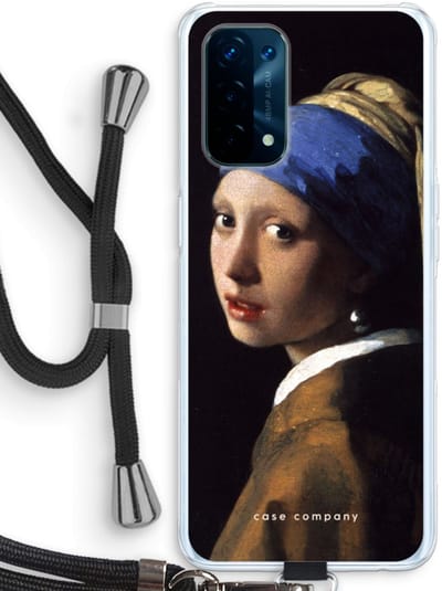 Case Company® - Hoesje met koord geschikt voor Oppo A74 5G hoesje met Koord - The Pearl Earring - Telefoonhoesje met Zwart Koord - Bescherming aan alle Kanten en Over de Schermrand