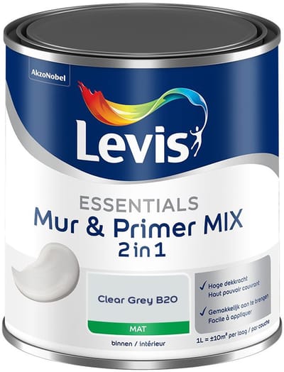 Levis - Essentials Mur & Primer Mix - Clear Grey B20 - Mengverf - 1 L