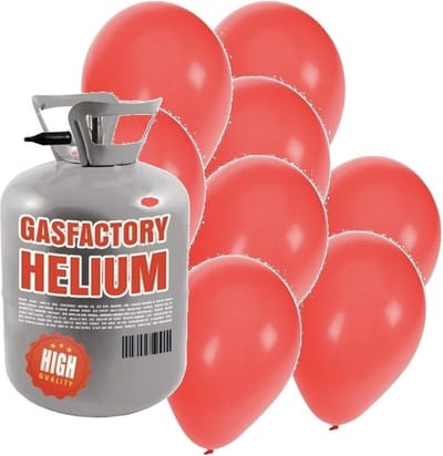 Helium tankje - met 30x stuks ballonnen - Rood - Heliumgas - met ballonnen voor o.a. een Valentijn feest thema