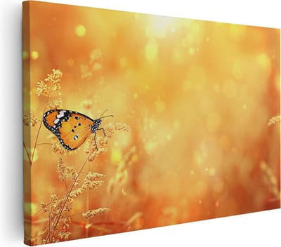 Artaza Canvas Schilderij Zonsondergang - 30x20 cm - Klein - Wanddecoratie Vlinder - Muurdecoratie Bloemen - Kamer Accessoires