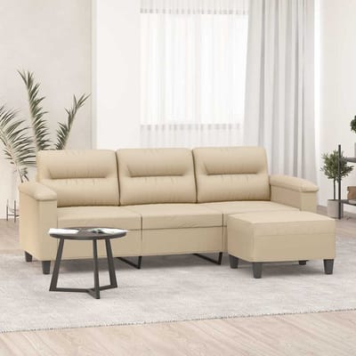 vidaXL - Driezitsbank - met - voetenbank - 180 - cm - microvezelstof - crème