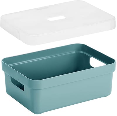 Sunware Opbergboxen met transparante deksel - 1x stuks - kastmanden - blauw/groen - 9 liter - kunststof - 35 x 25 x 12 cm - Opbergers
