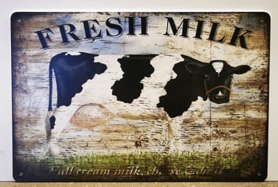 Metalen wandbord- Fresh Milk - Mancave - Wand Decoratie - Metal sign - Mancave decoratie - Decoratie - Metalen borden - Tekst borden - Metalen bord