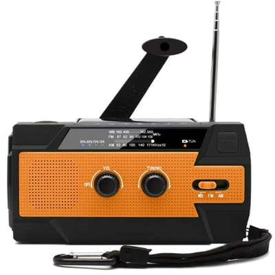 Noodradio Solar Opwindbaar en Batterij - Noodpakket - Draagbare Survival Radio - 4000 mAh - Powerbank Zonneenergie - Bouwradio - Zaklamp – Oranje