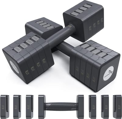 Dumbbells 2 stuks van 45 kg - Verstelbare handhalterset met 5 gewichten - snel aanpasbaar voor thuis workouts
