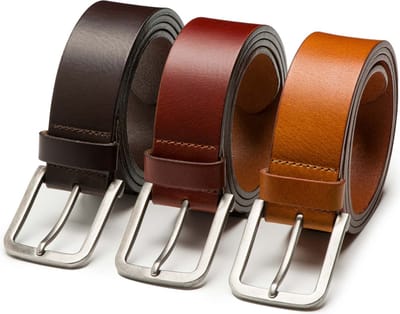 DTCH.FIT Herenriem Leer Mason - Riem Donkerbruin, Bruin & Cognac - Jeans Broekriem - Riemmaat 85cm - Totale lengte 100cm - 3 Stuks