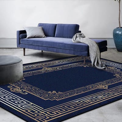 Moderne Luxe Decoratie Huis Blauw Tapijt Gouden Rand Antislip Woonkamer Kleden Zacht Wasbaar Sofa Tafelmat Slaapkamer Decor 100*160cm