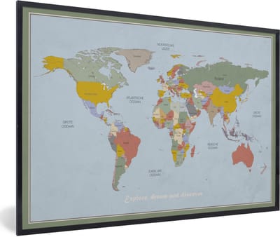 Poster in lijst - Fotolijst 120x80 cm - Posters - Wereldkaart - Kleuren - Quote - Kinderen - Jongens - Meisjes - Posterlijst zwart - Decoratie - Wanddecoratie woonkamer - Muurdecoratie slaapkamer