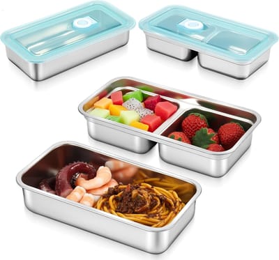 KZQ roestvrijstalen snackbox - Met twee compartimenten en een deksel, lekvrij, BPA-vrij - Geschikt voor dipsauzen, salades en sauzen - Perfect voor lunch, werk, school en kamperen - Tweedelige set