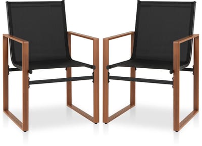 COSTWAY Set van 2 tuinstoelen, terrasstoelen met ademend zitvlak en metalen frame, balkonstoelen, outdoorstoelen, belastbaar tot 150 kg, voor tuin, balkon, veranda (zwart)