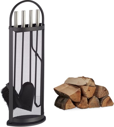 haardset - modern - 5-delig - pook - schep - bezem - tang - haardstel