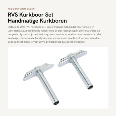 Dailygoods- Kurkboor - 2 Stuks - Roestvrij Staal - Handgereedschap - School/Laboratorium - Duurzaam - Comfortabele Handgreep - Boor