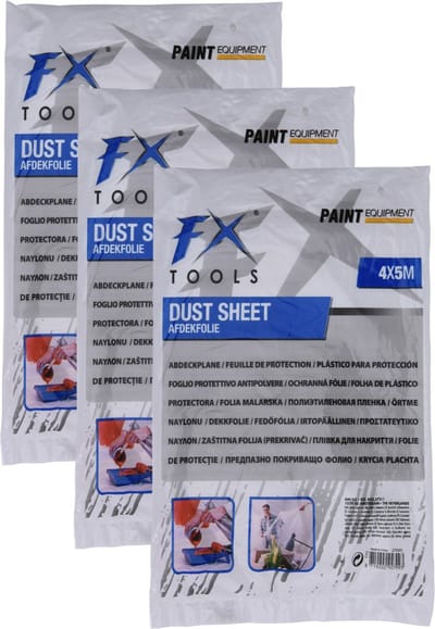FX Tools Verfspullen - 3x - afdekfolie - doorzichtig - 4 x 5 meter - schilderen/DHZ - afdekken van vloer en meubels