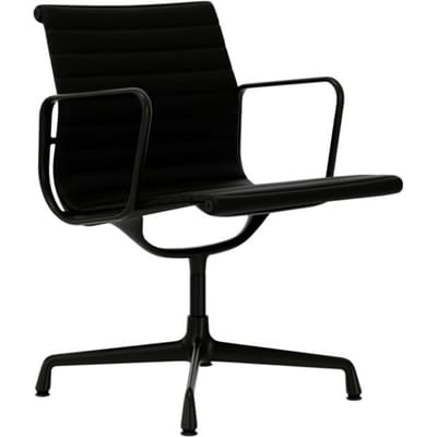 Vitra - Aluminium Chair - EA 108 - diepzwart - Leder - nero - Glijders voor harde vloer