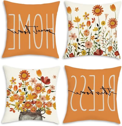 Kussenslopen Set - Decoratieve Hoezen - Woonkamer Decoratie - Bloemen Botanische Print - 40x40 cm - Oranje