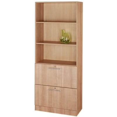 Hangmappenkast JENA, 5 ordnerhoogten, B 800 mm, 2 schuifladen, afsluitbaar, notenhoutpatroon