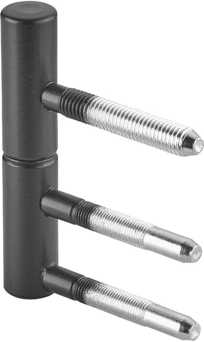 SOTECH 1 deurscharnier OLAV 2-delig met 3 draadbouten (Ø 15 mm, staal, zwart gepoedercoat, DIN-conform, nylon glijlager, tot 60 kg draagvermogen) Deurscharnier voor binnendeuren om in te boren