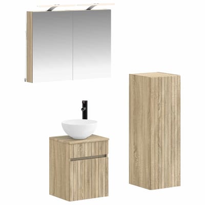 vidaXL - Badkamermeubel - Set - 4 - st - Sonoma - Eiken - Bewerkt - hout - en - glas