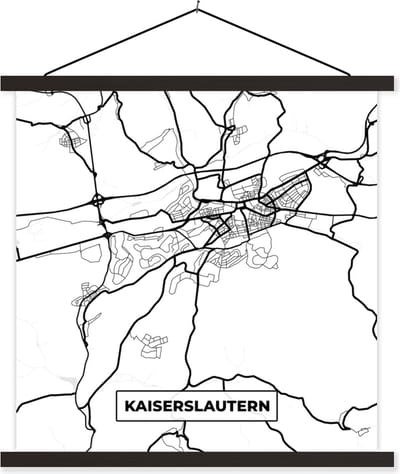 Posterhanger incl. Poster 60x60 cm - Schoolplaat - Kaart - Kaiserslautern - Plattegrond - Stadskaart - Textielposter - Zwarte latten - Stadskaart