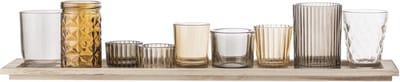 Bloomingville - Waxinelichtjes - Glas/Hout - Bruin - set van 10 - L56xH10xB14 cm