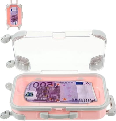 Aluminium Mini Koffer met Bedrukte Sokken, Creatieve Cadeaubox voor Geld en Coupons, Perfect voor Trouwen, Reizen en Kinderen, Roze