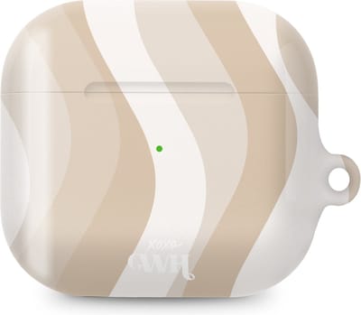 xoxo Wildhearts hoesje geschikt voor AirPods 3 - Minimal Nude - Ook als telefoonhoesje verkrijgbaar - schokbestendige case - koptelefoonhoesje - Glimmende afwerking - Beschermhoes met golvende print - golven - wit / beige