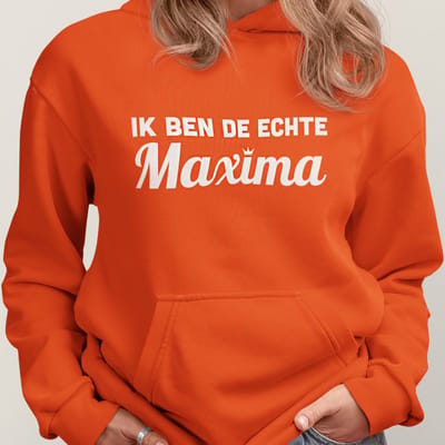 Oranje Koningsdag Hoodie Ik Ben De Echte Maxima - MAAT XS - Feestkleding & Carnavalskleding