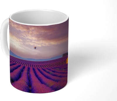 Mok - Koffiemok - Lavendel - Luchtballon - Berg - Paars - Mokken - 350 ML - Beker - Koffiemokken - Theemok