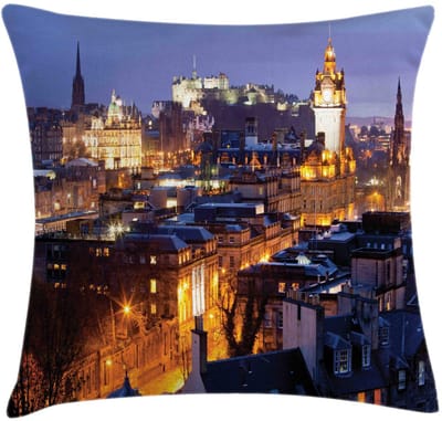 ABAKUHAUS Schotland Kussenhoes – Edinburgh-skyline – Decoratieve Kussensloop – 45x45 cm – Tweezijdig bedrukt, Multicolor