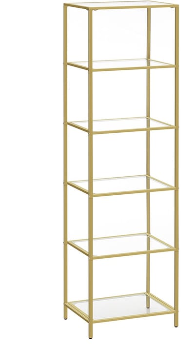 MAZAZU - Opbergkast - 6 laags- Glazen Planken - Goud - 40x30x177.3