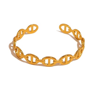 Big Oval Cuff Armband - 18k Verguld - Roestvrij staal -Armband dames - Waterproof - Sieraden voor vrouwen - cadeau - Verstelbaar