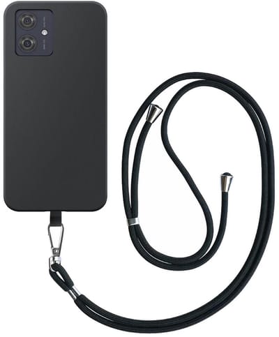 Geschikt voor Motorola Moto G54 / G54 Power / G64 Telefoonhoesje met Afneembaar Zwart Koord - Flexible Back Cover Case Siliconen TPU with Black Lanyard - Zwart - Smartphonica geschikt voor Motorola Moto G54;Motorola Moto G54 Power;Motorola Moto G64