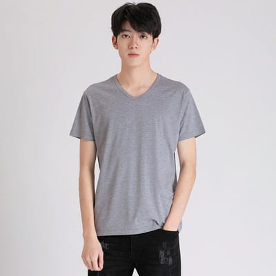 T-shirt à manches courtes pour hommes, nouveau haut décontracté à col en V de couleur unie, haut publicitaire ample 2XL gray