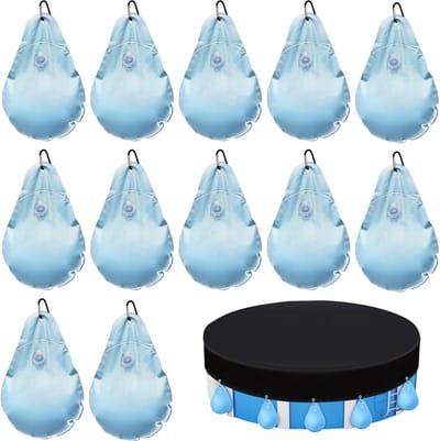 Solidchoice- Zwembadafdekking Gewichten - 12 Stuks - Waterzak - 23 x 34 cm - Hangende Wandtassen met Haken - Versterkt PVC met Antilekventiel - Zwembadgewichten