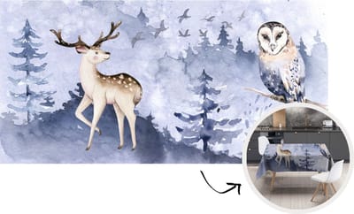 Tafelkleed - Tafellaken - 300x150 cm - Winter - Hert - Uil - Binnen en Buiten