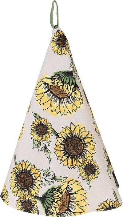 Clayre & Eef Theedoek Ø 80 cm Beige Geel Katoen Zonnebloemen