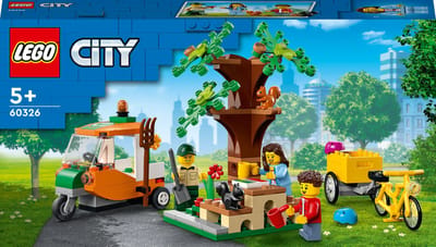 LEGO® City Picknick in het park 60326 bouwset voor kinderen vanaf 5 jaar; bevat een fiets met aanhanger, een hoveniersbusje met tuingereedschap en bloemen, een boom, een bankje, 3 minifiguren en 2 eekhoornfiguren (147 onderdelen)
