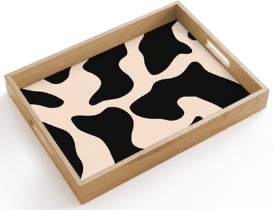 Dienblad hout 40x30 cm - Schootdienblad - Vlekkenpatroon - Koe - Beige - Borrelplank rechthoek - Plateau dienbladen