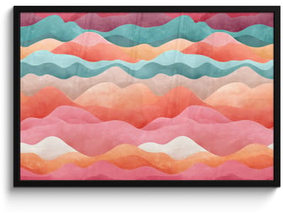 Poster in lijst - Fotolijst 90x60 cm - Posters - Golven - Kleurrijk - Abstract - Posterlijst zwart - Decoratie - Wanddecoratie woonkamer - Muurdecoratie slaapkamer