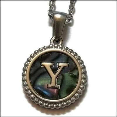 Aramat Jewels | Halskettingen | Unieke Stalen Initiaal Ketting met Abalone Schelp - Zilverkleur - 45cm | Y | |15mm | Staal | Volwassenen | Verkleurd niet
