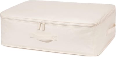 Grote Rechthoekige Opbergmand van Stof met Handvatten - Beige Organizer voor Kleding en Diverse Spullen