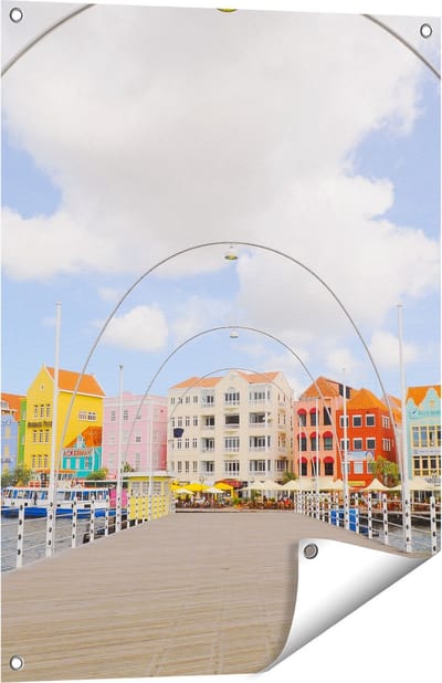 Gards Tuinposter Willemstad Gekleurde Huisjes in Cura�ao - 60x80 cm - Tuindoek - Tuindecoratie - Wanddecoratie buiten - Tuinschilderij