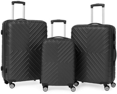 3-delige55/75/115L harde kofferset zwart,Lichtgewicht ABS kofferset,Reiskoffers set 3 stuks,Harde koffers met 4 wielen ,Moderne kofferset V-patroon , trolleykoffers set,Handbagage en ruimbagage koffer,Kofferset met telescopische trekstang,Luggage set
